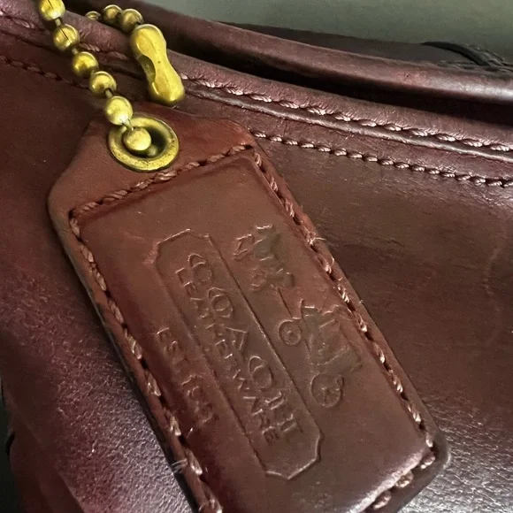 COACH REHAB Bleecker Burgundy Tattersall Leather Crossbody Bag - Picture 3 of 12